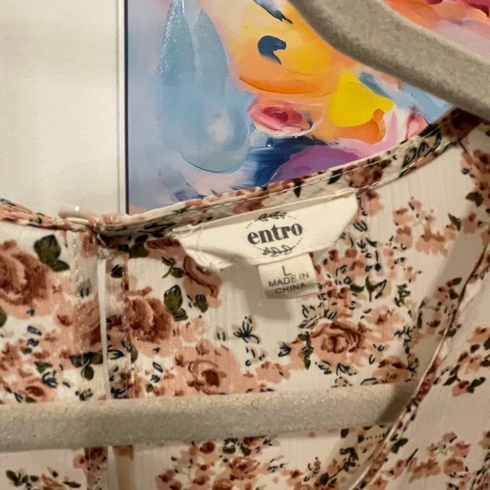 Entro Cream Floral Blouse with Puff Sleeves - Picture 4 of 4